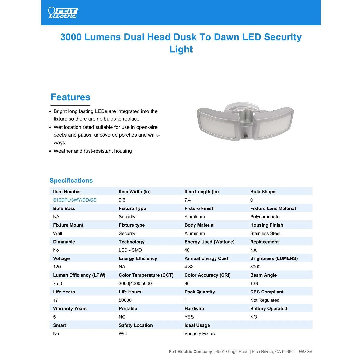 Feit LED Dusk To Dawn Hardwired LED Silver Security Floodlight 6 Feit LED Dusk To Dawn Hardwired LED Silver Security Floodlight - Image 4
