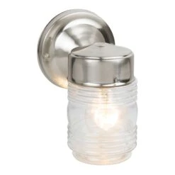 Design House Jelly Jar Satin Nickel Nickel Incandescent Outdoor Wall Fixture