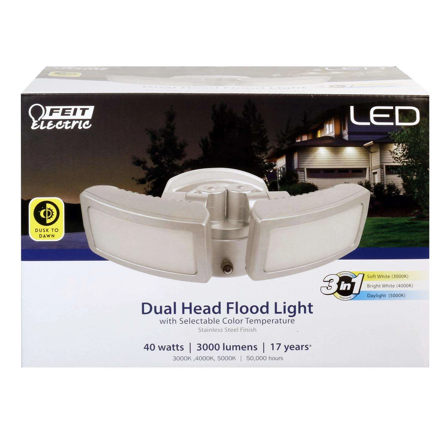 Feit LED Dusk To Dawn Hardwired LED Silver Security Floodlight 3 Feit LED Dusk To Dawn Hardwired LED Silver Security Floodlight